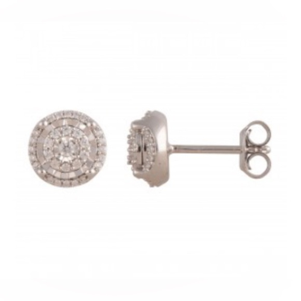 Womens White Gold Rhodium Over Sterling Silver 0.255 CTW Diamond Earrings